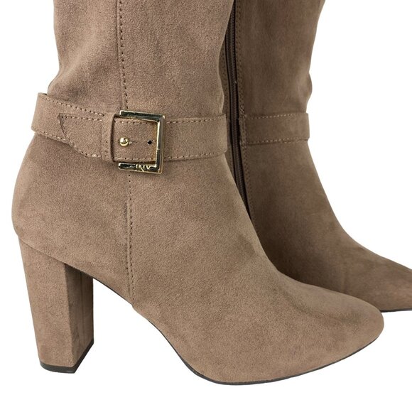 Jones New York 5.5 Kalee Camel Heeled Knee High Zipper Boots Buckle Accents - Picture 8 of 16